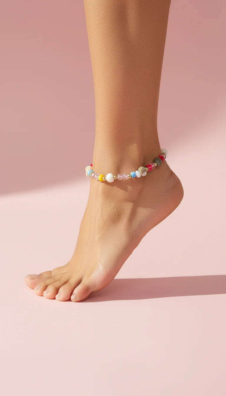 Gem Beaded Pull Tie Anklet