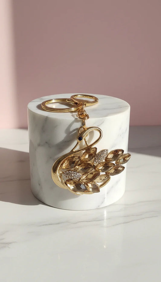 Gold Swan Crystal Key Ring & Bag Charm