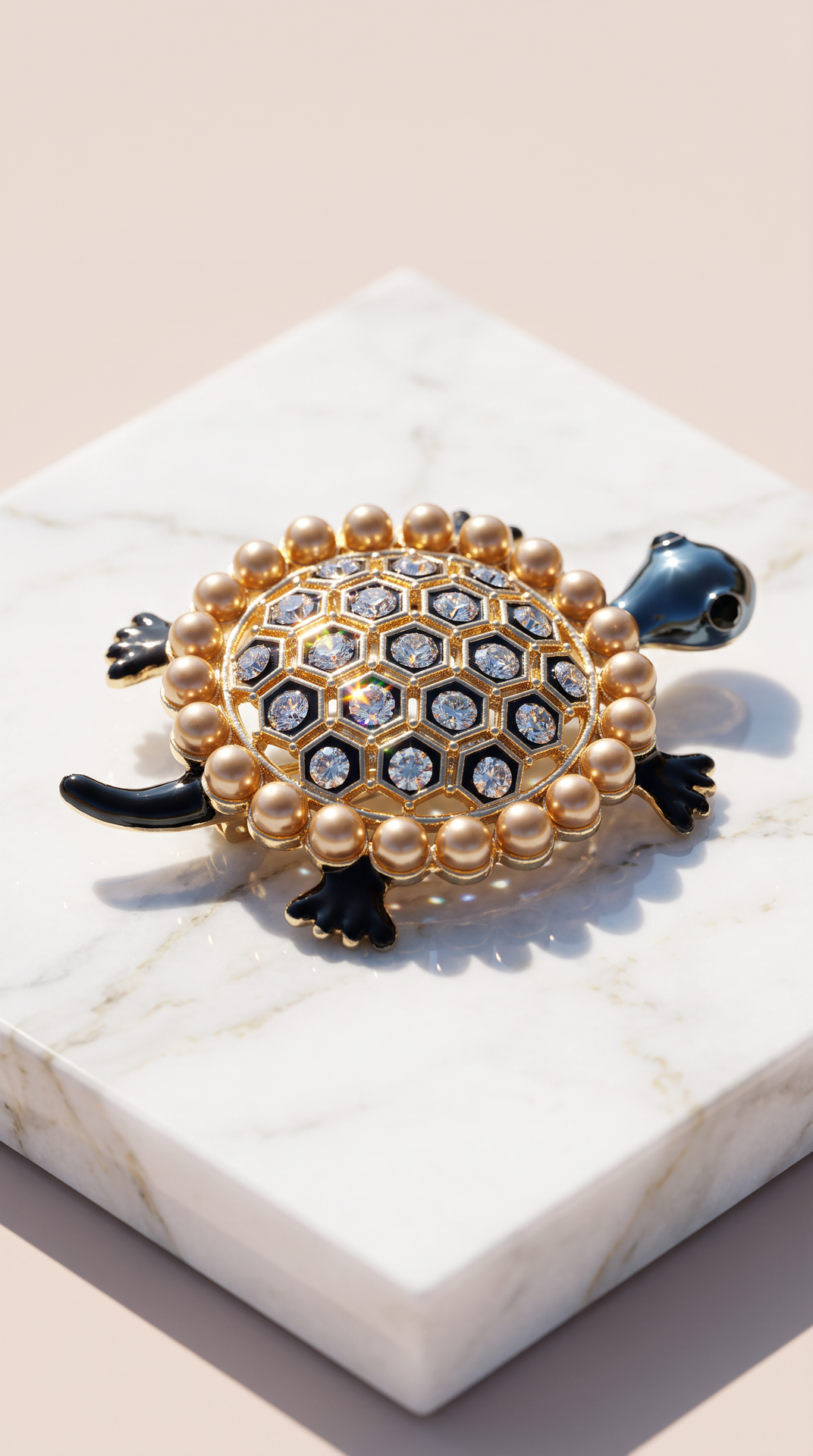 Pearl Turtle Crystal Brooch Pin