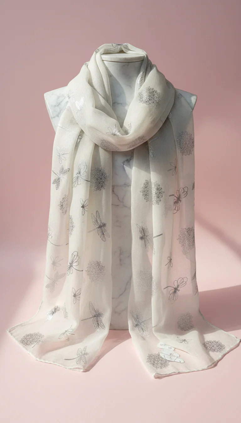 Dragon Fly Shimmer Silver Foil Scarf Pack of 12