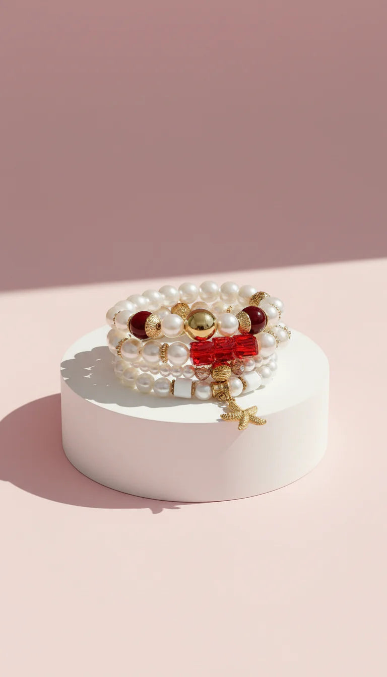 Starfish Gold Charm Ceramic Beaded Bracelet Set