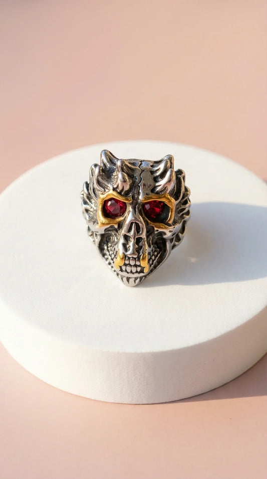 Stainless Steel Men's Red Crystal Monkey Skull Biker Ring