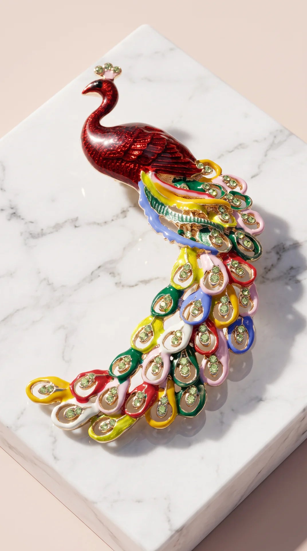 Peacock Oversized Enamel & Crystal Brooch Pin