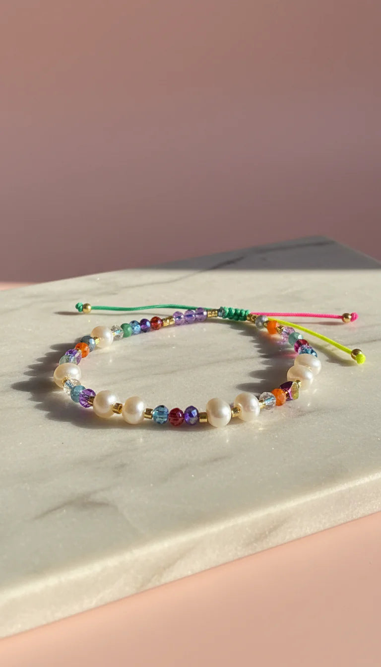 Faceted Beaded & Pearl Pull Tie Anklet
