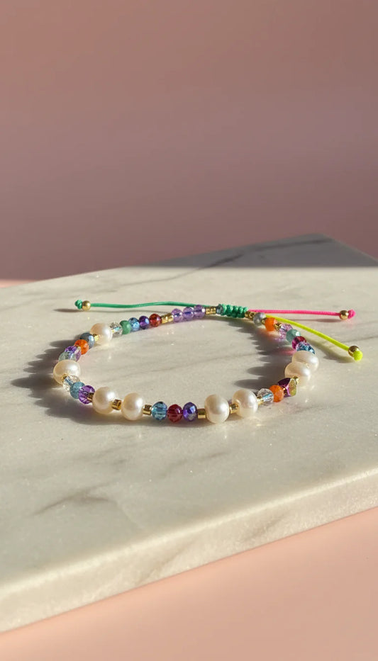 Faceted Beaded & Pearl Pull Tie Anklet