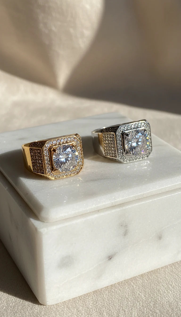 Men's Chunky Solitaire Crystal Box Set of 12 Rings