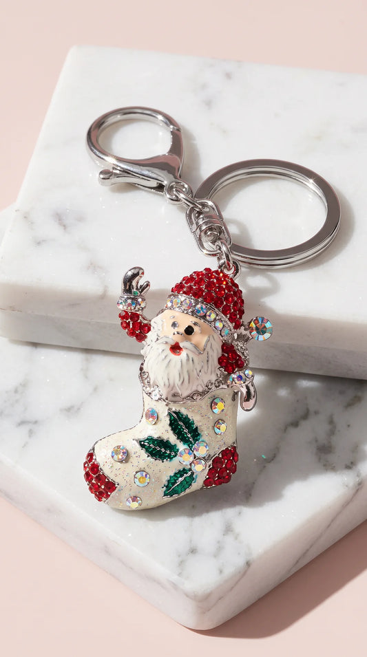 Santa Stocking Crystal Key Ring & Bag Charm