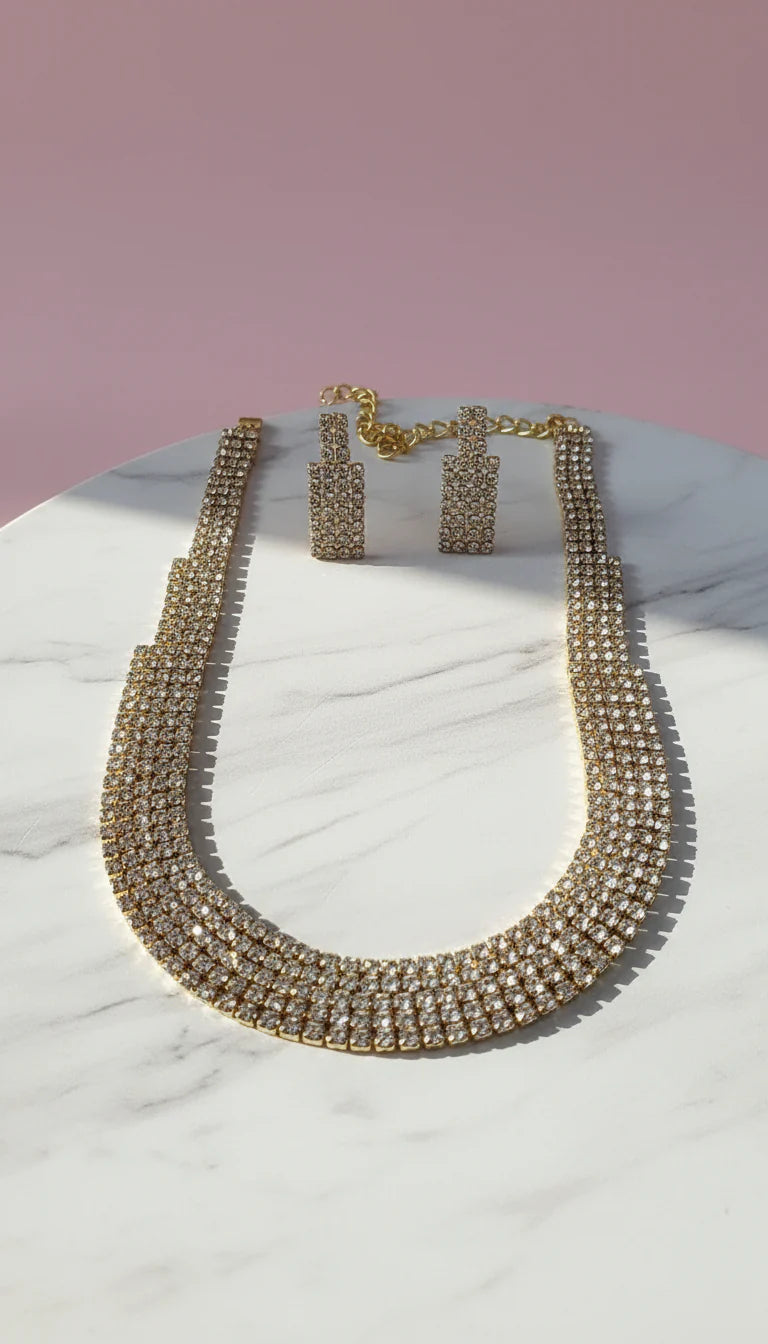 Oblong Crystal Graduated Necklace & Earrings Set