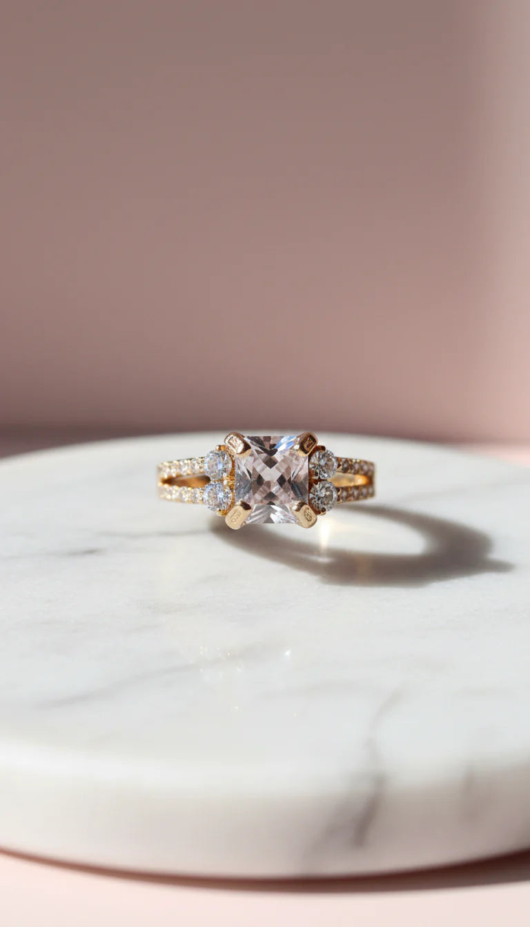 Square Cut Crystal Ring Gold Box set of 12