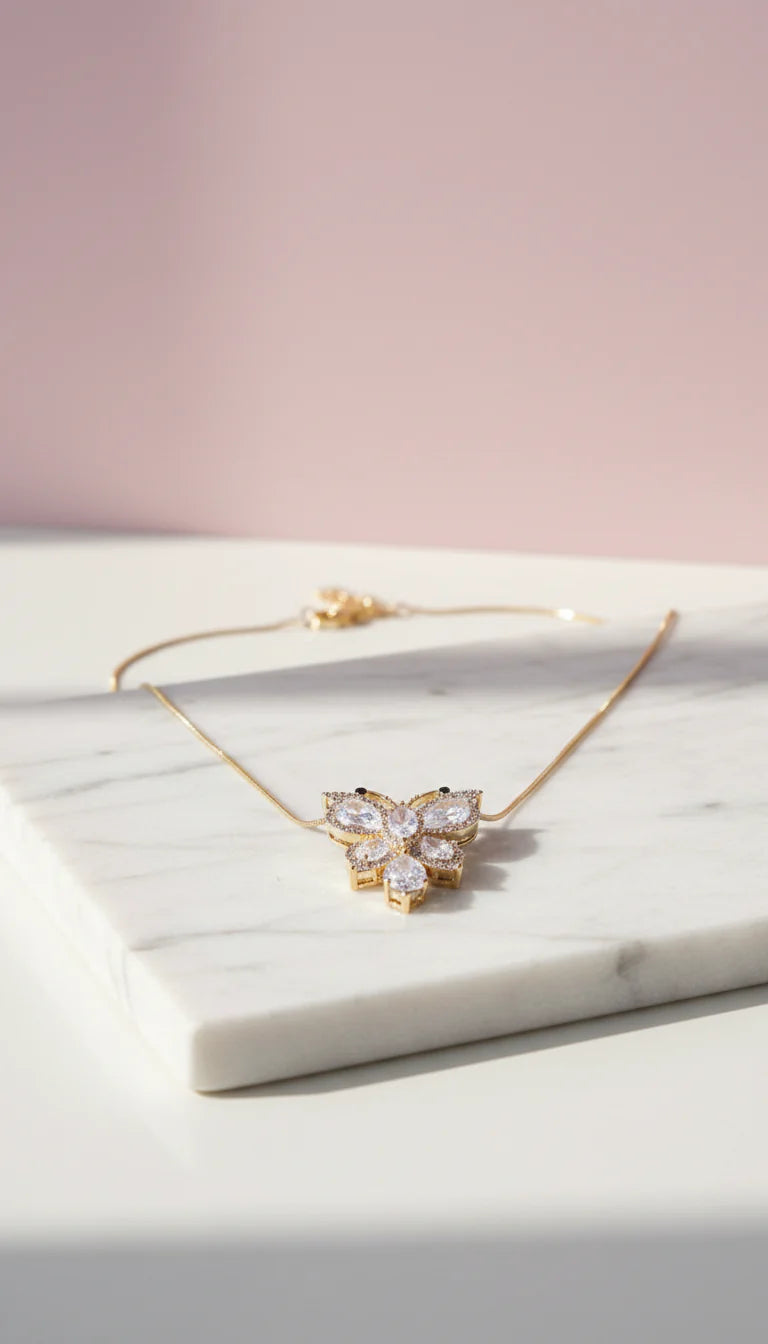 Butterfly Crystal Long Necklace
