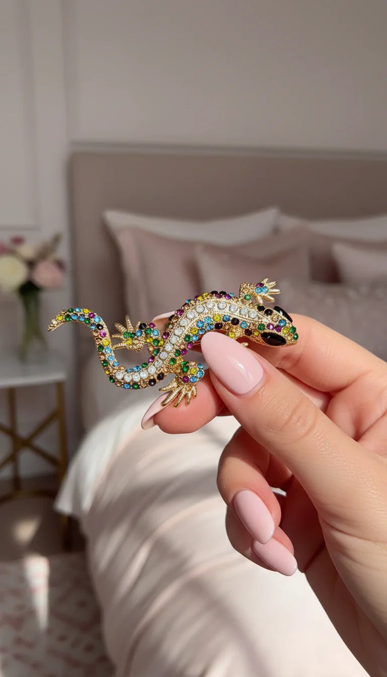 Crystal Reptile Lizard Pin Statement Brooch