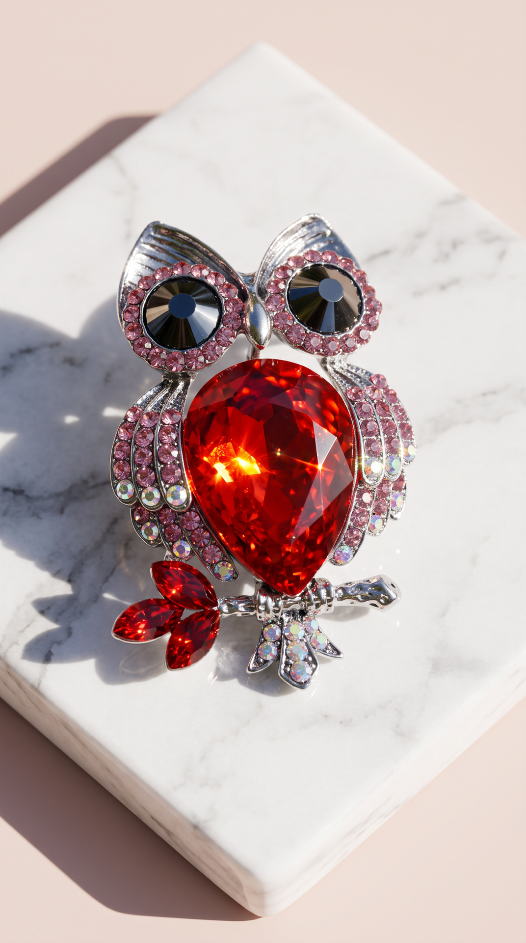 Owl Crystal Brooch Pin