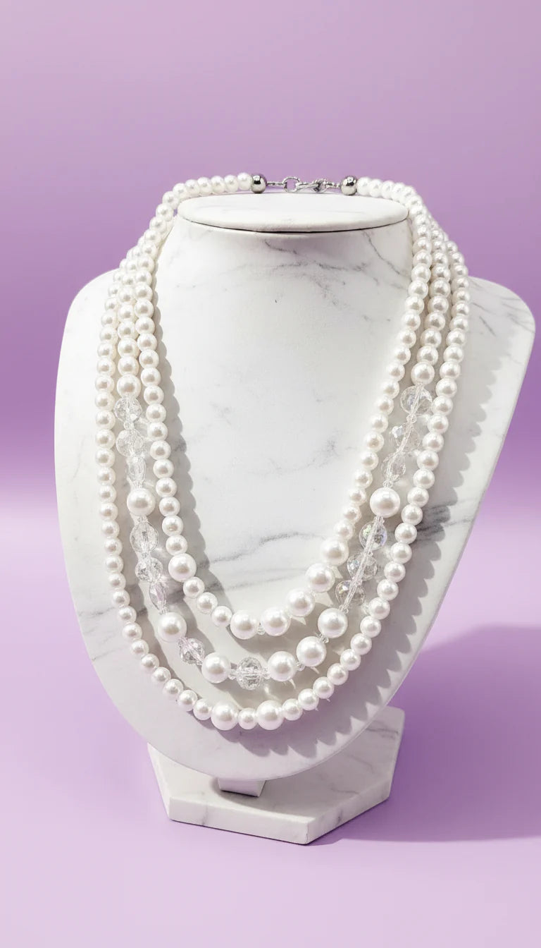Crystal Pearl Multi Layer Necklace & Earrings Set