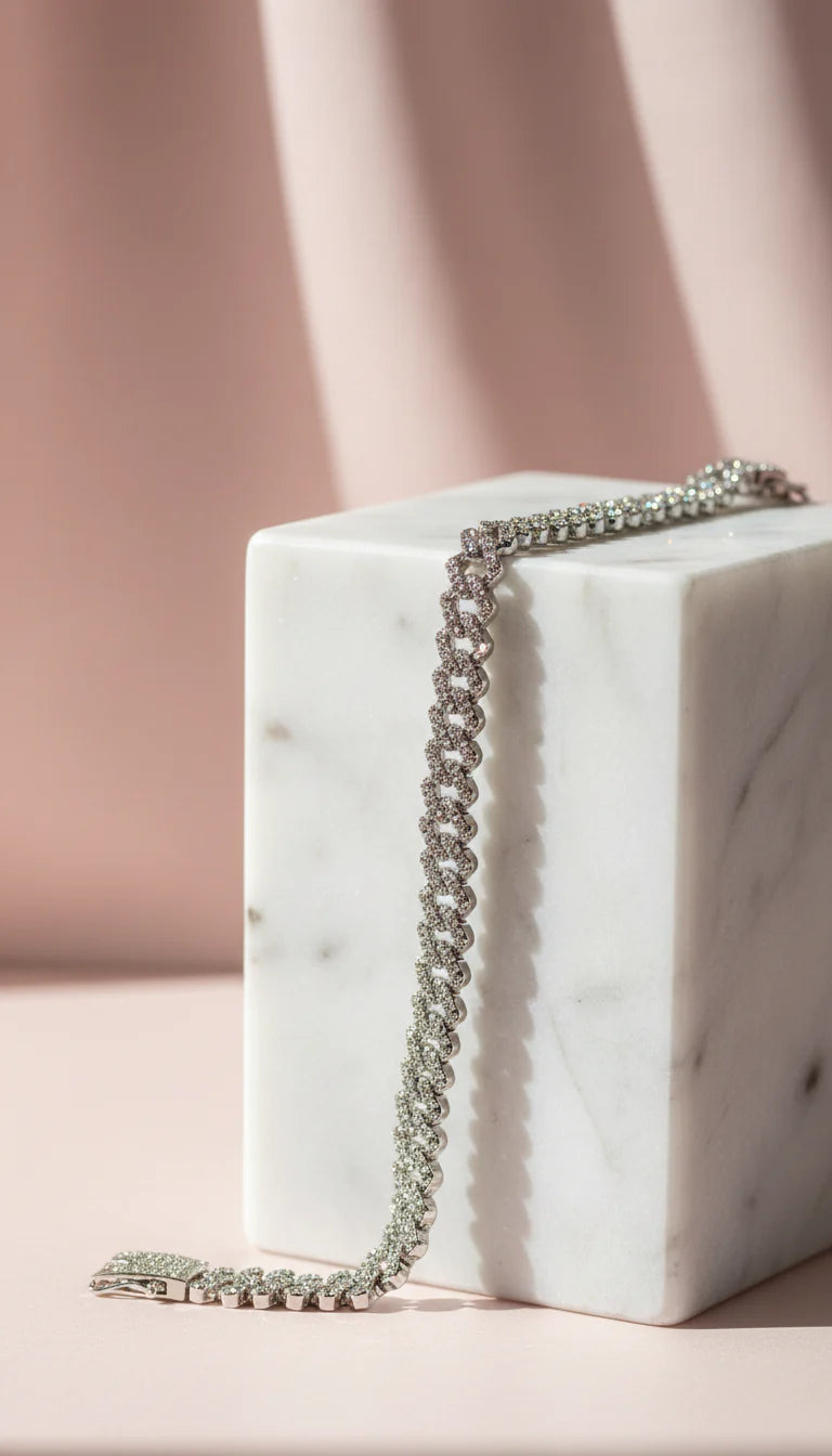 Stainless Steel Crystal Curb Bracelet Chain
