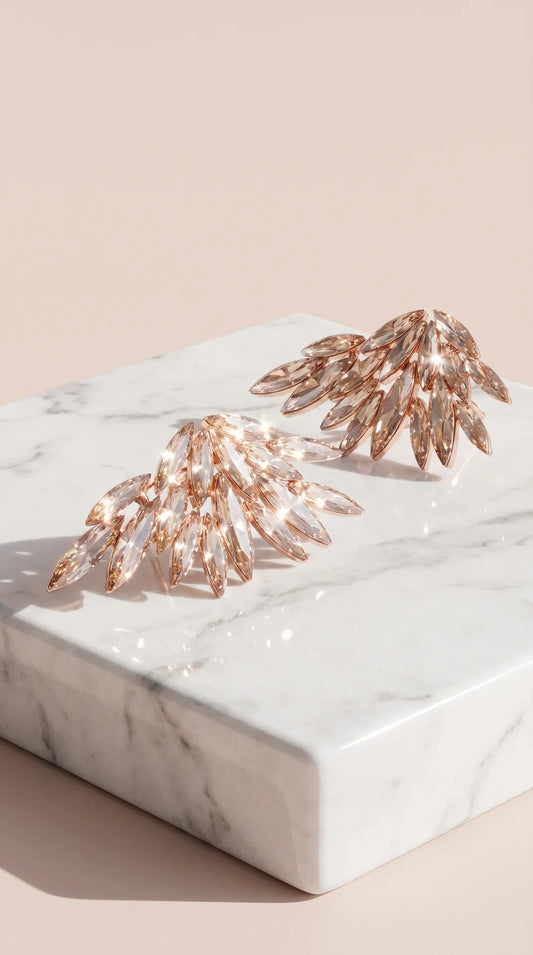 Feathered Statement Crystal Stud Earrings