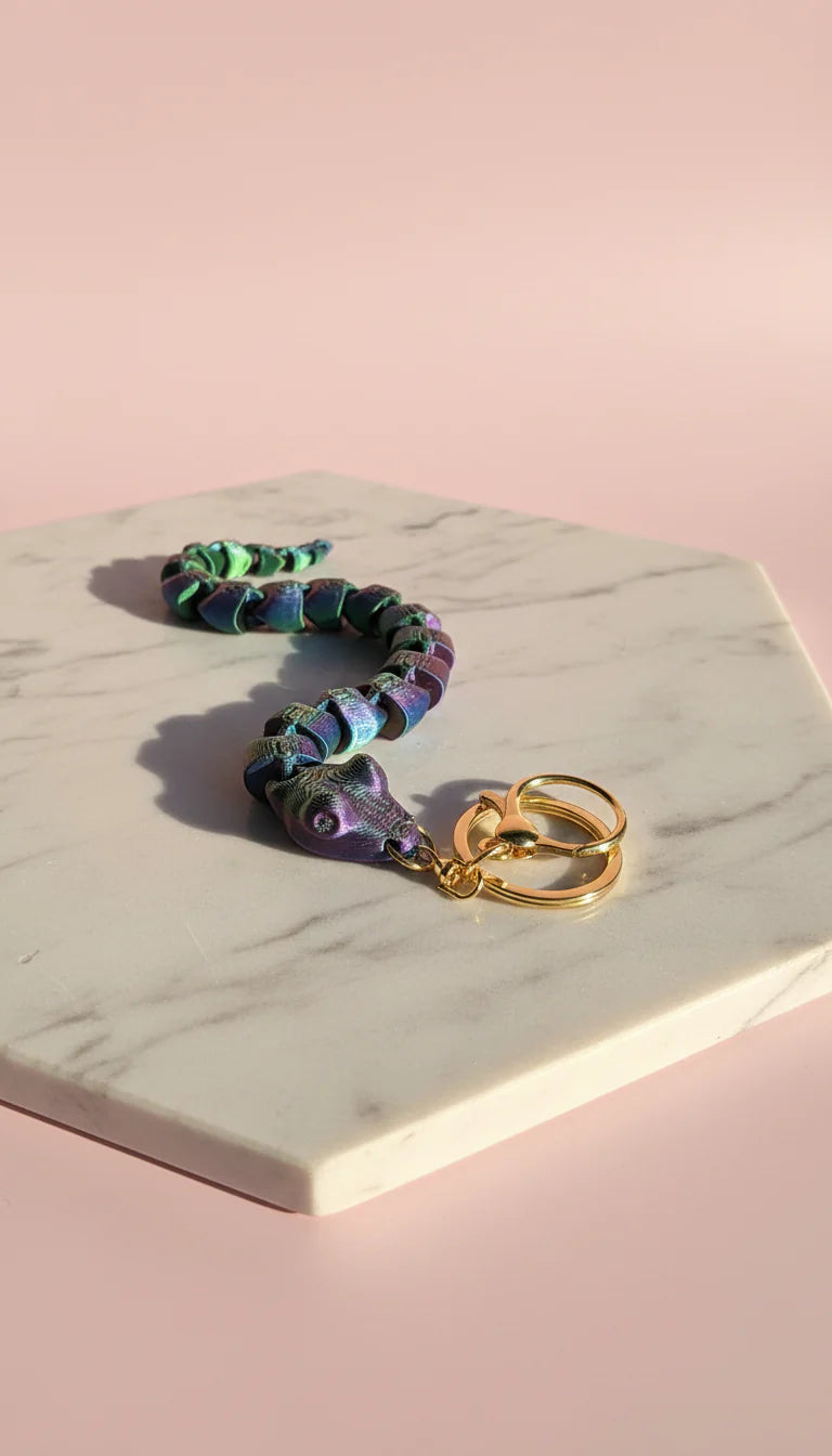 3D Printed Articulated Fantasy Snake : Bioplastic Fidget Key Ring