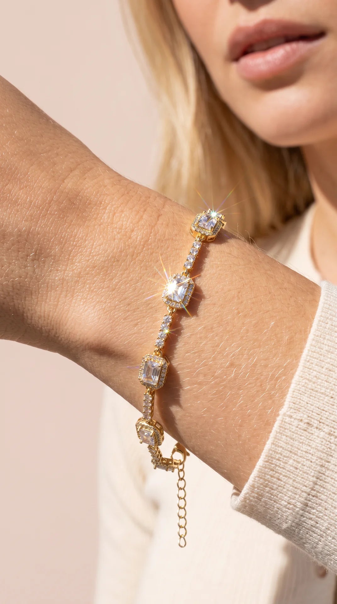Gold Plated Emerald Cut Pavé Link Tennis Bracelet
