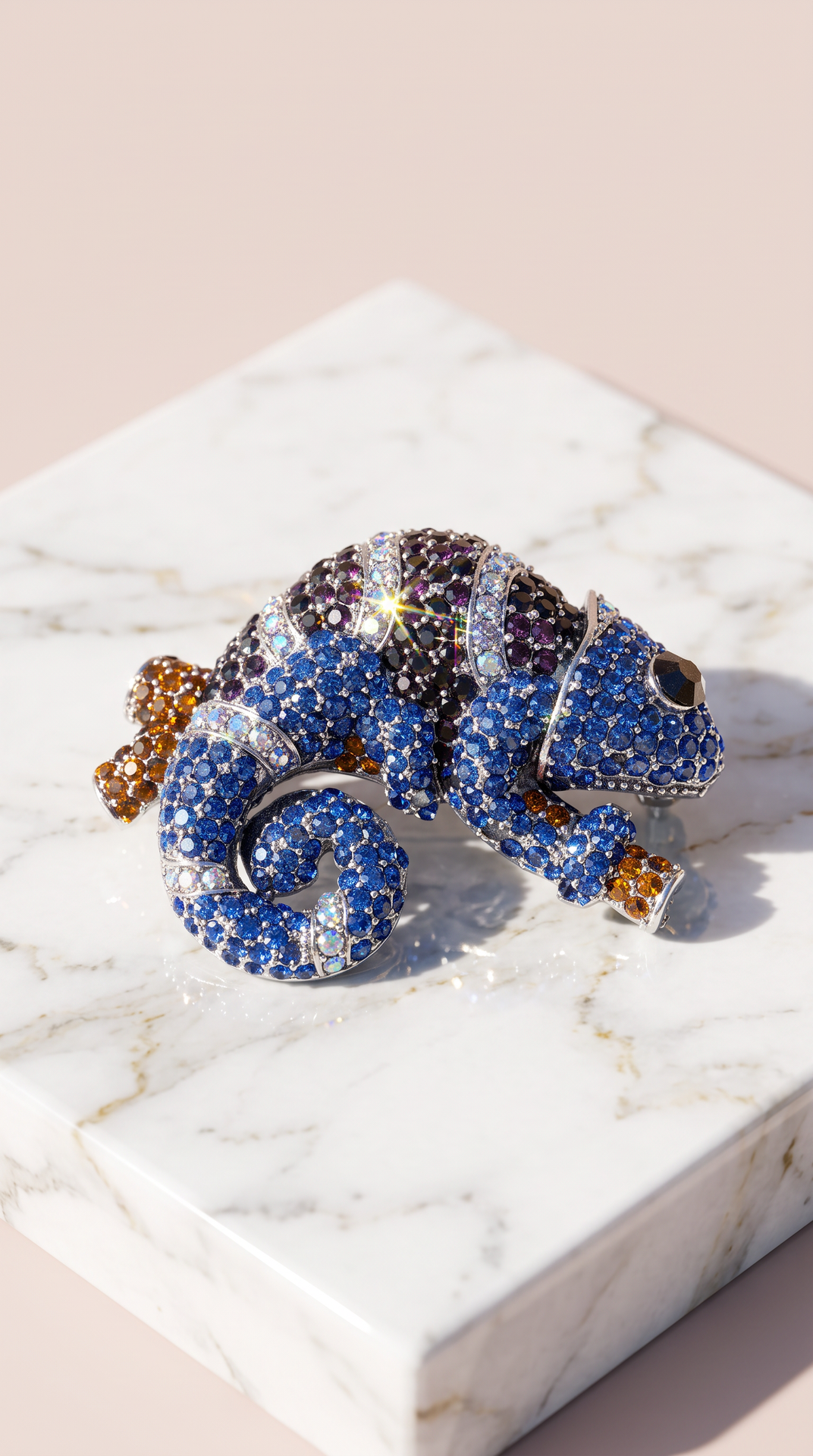 Blue Chameleon Crystal Brooch Pin