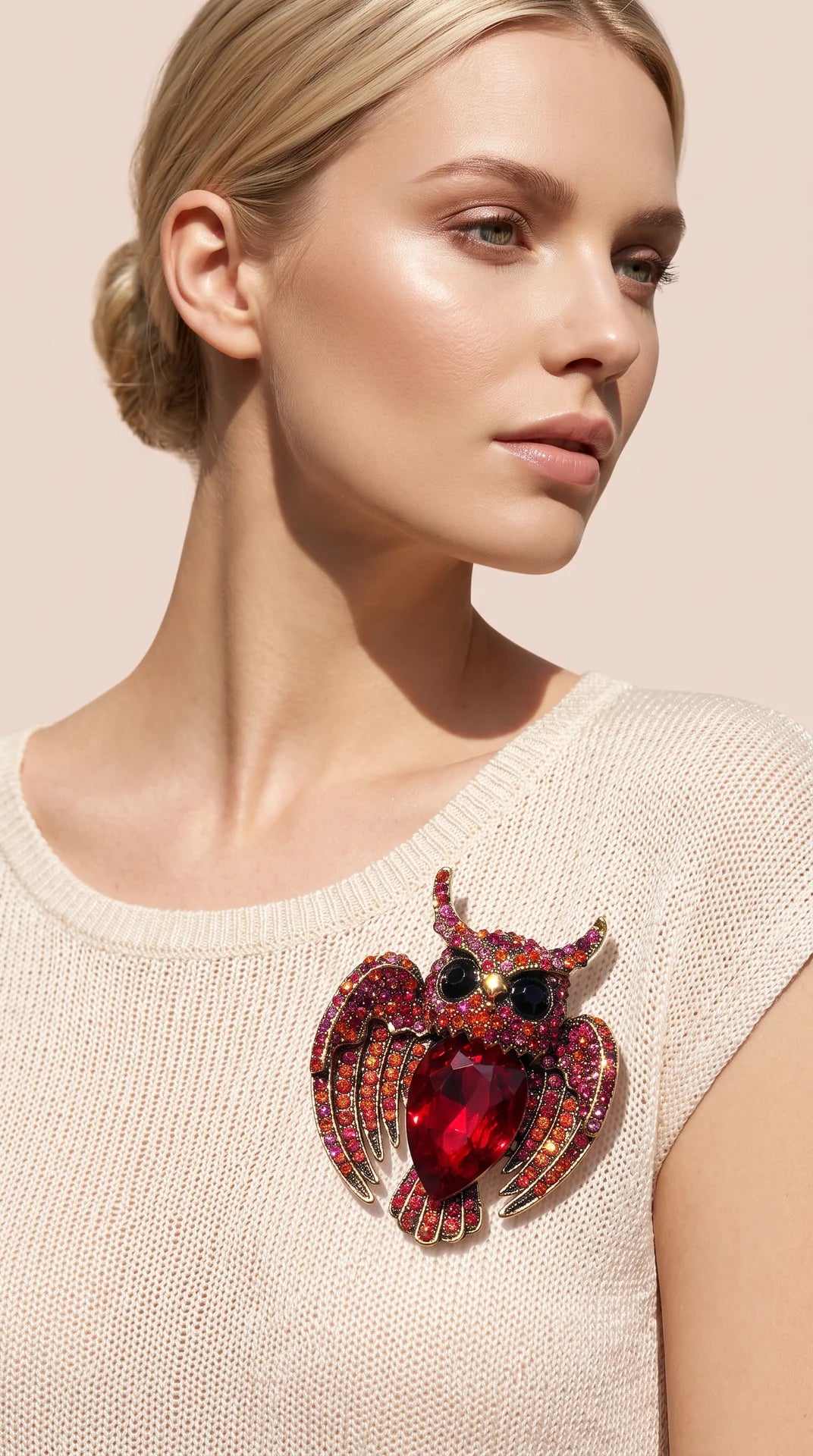 Crystal Bird Heart Brooch