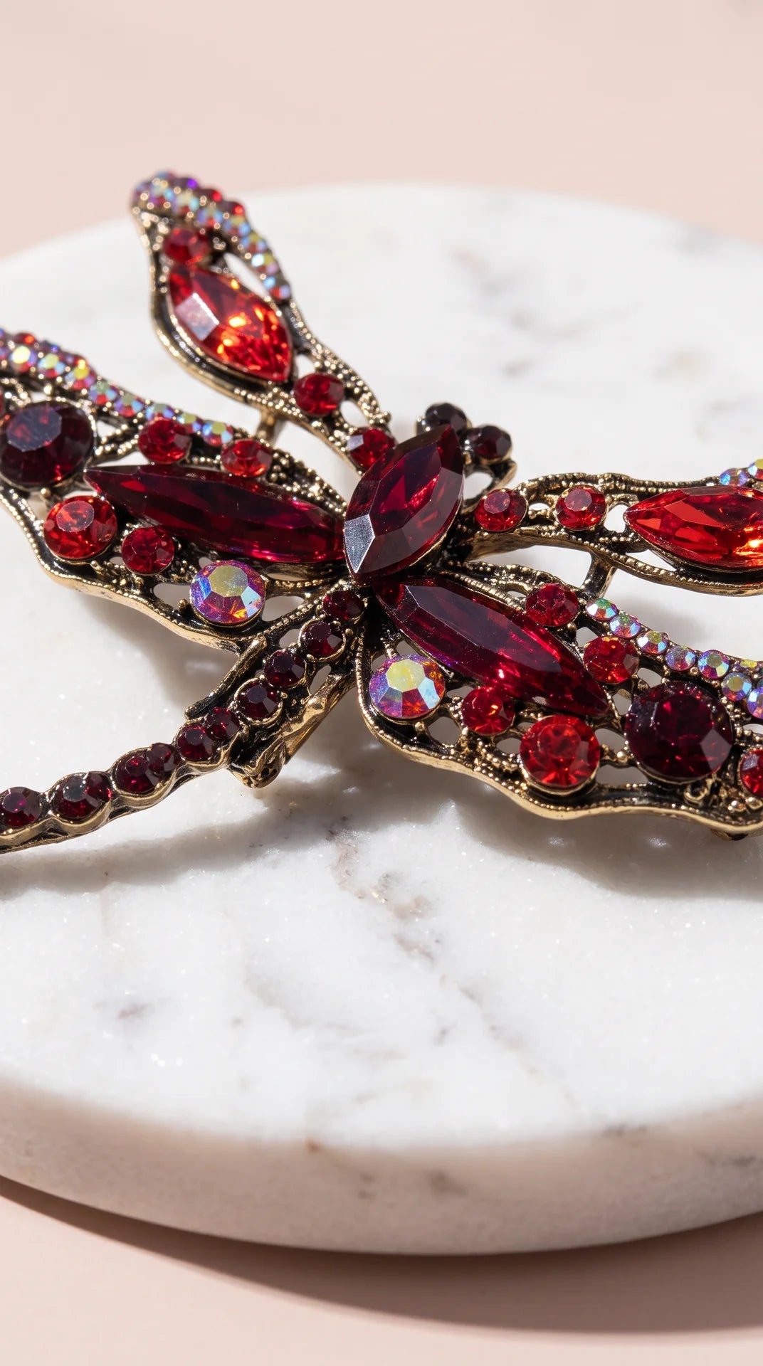 Red Dragonfly Crystal Brooch Pin