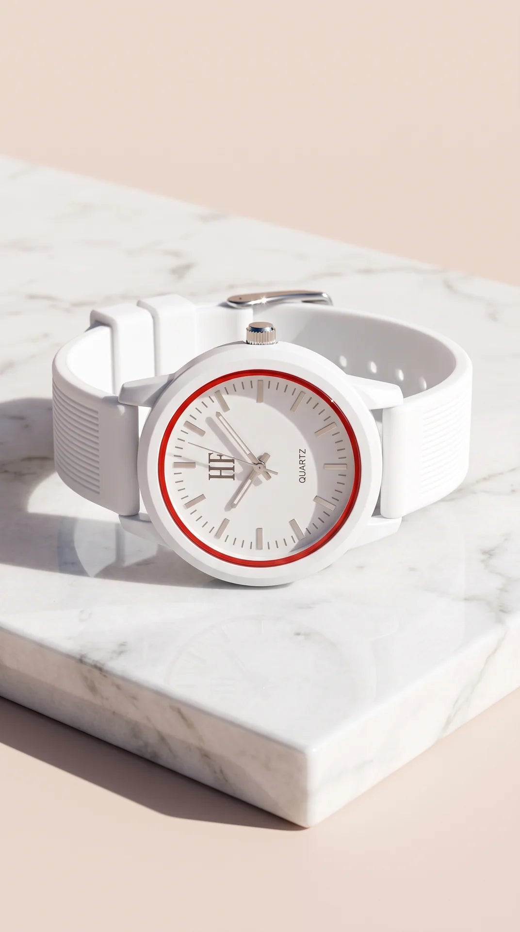 White & Red Accent Quartz Watch