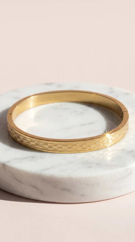Gold Plated Checkered Stacking Bracelet Bangle
