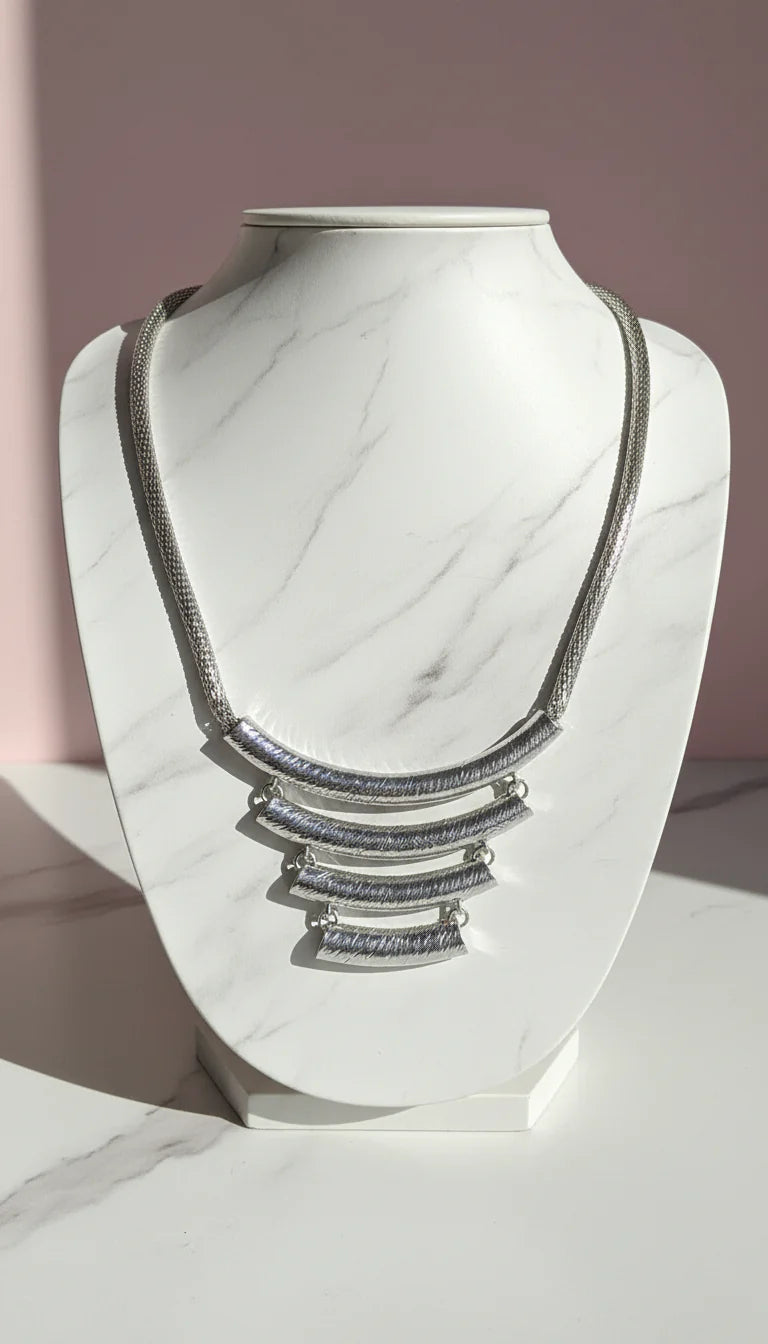 Silver Tube Bar Collar Necklace