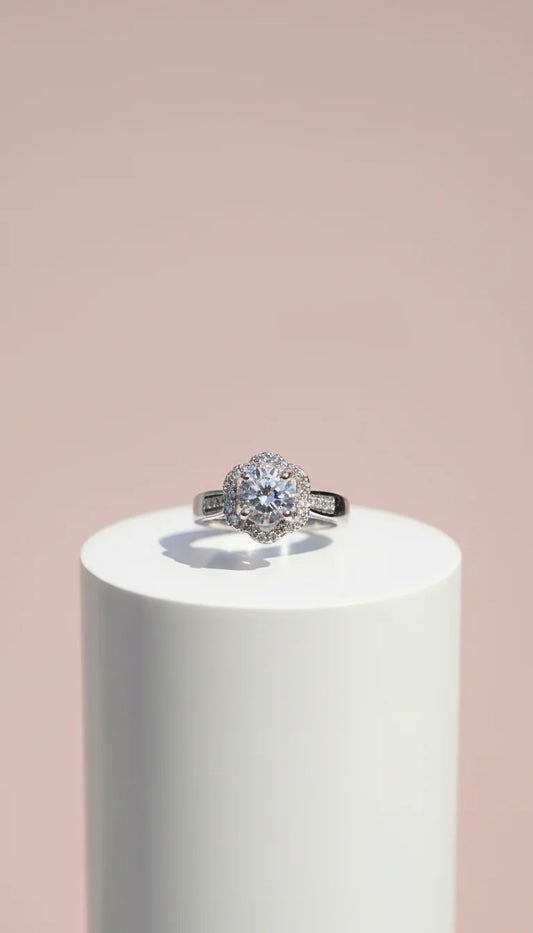 Silver Flower Crystal Ring Silver Box set of 12