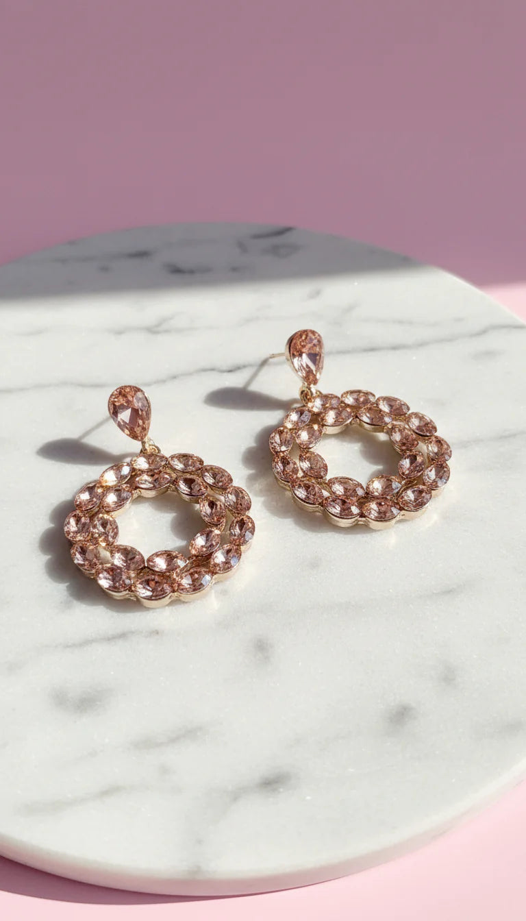 Round Hoop Crystal Drop & Dangle Earrings