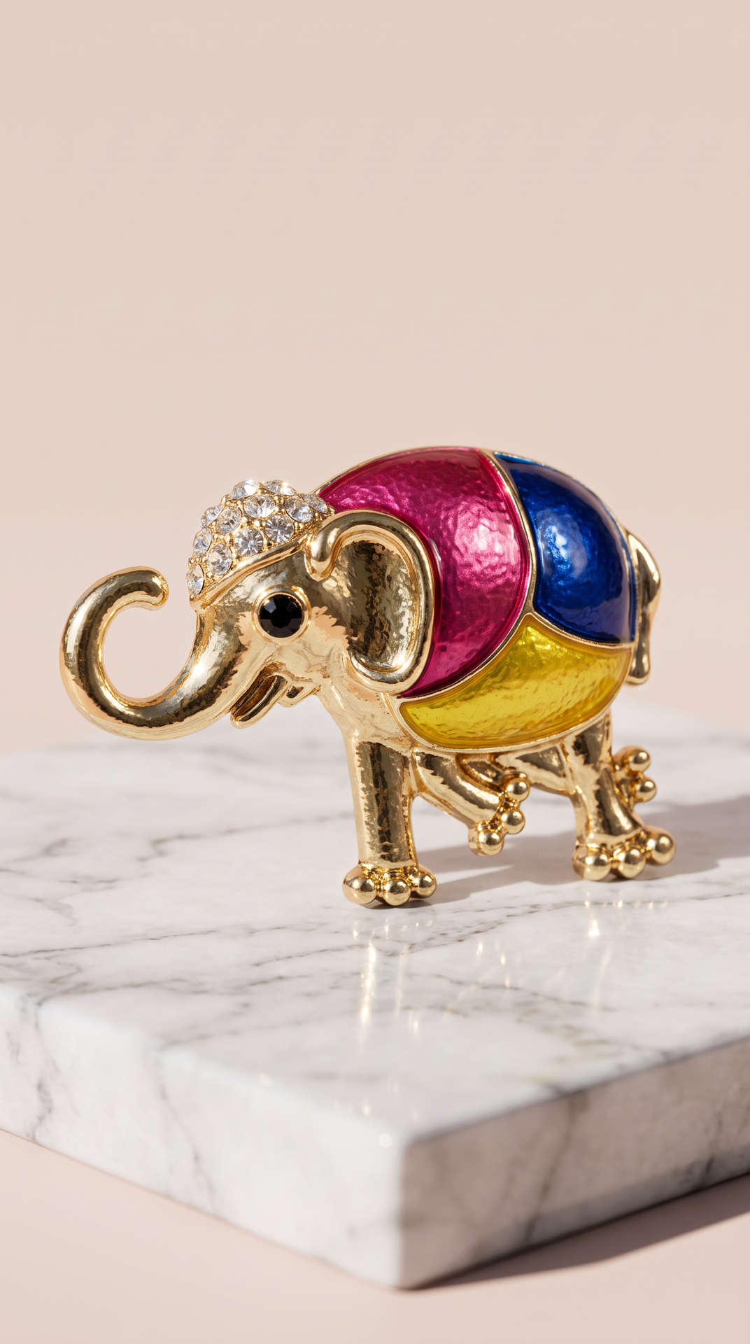 Elephant Enamel Jewelled Brooch Pin