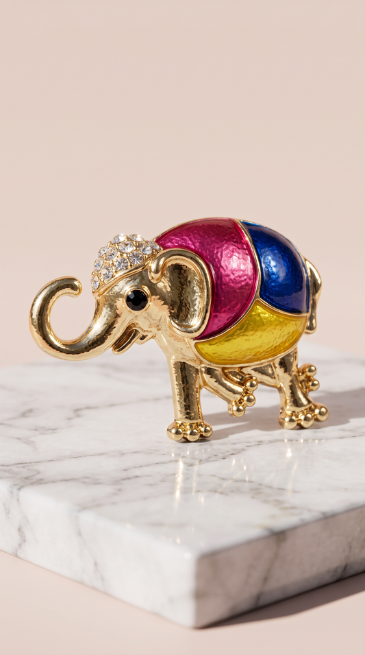 Elephant Enamel Jewelled Brooch Pin