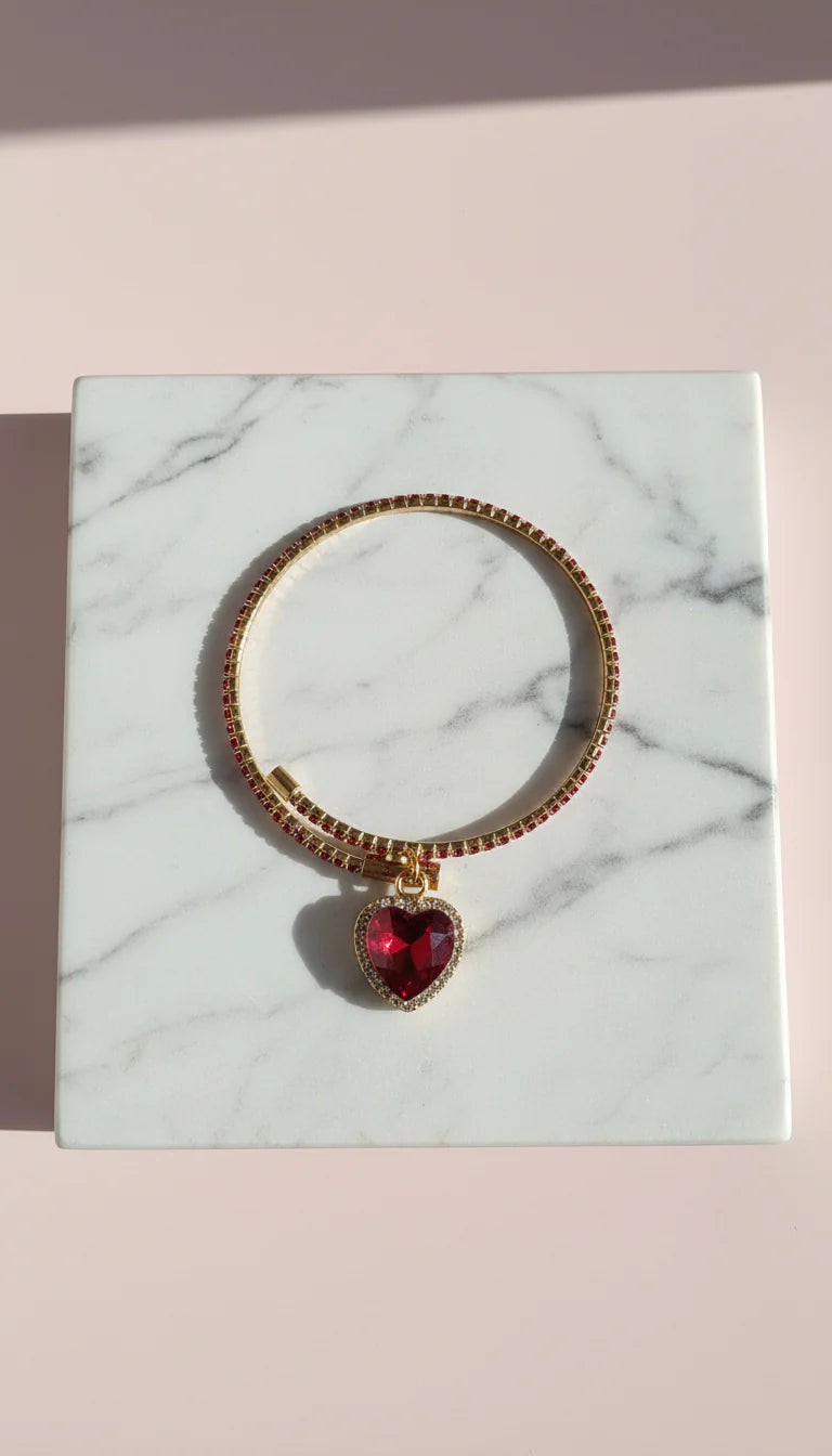 Wrap Around Heart Charm Free Size Crystal Cuff