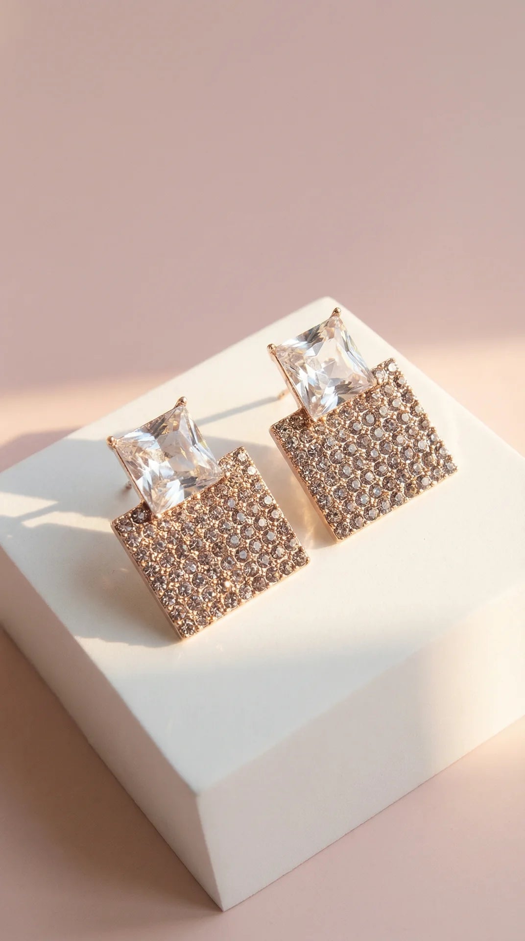 Layered Square Crystal Non Pierced Clip On Earrings