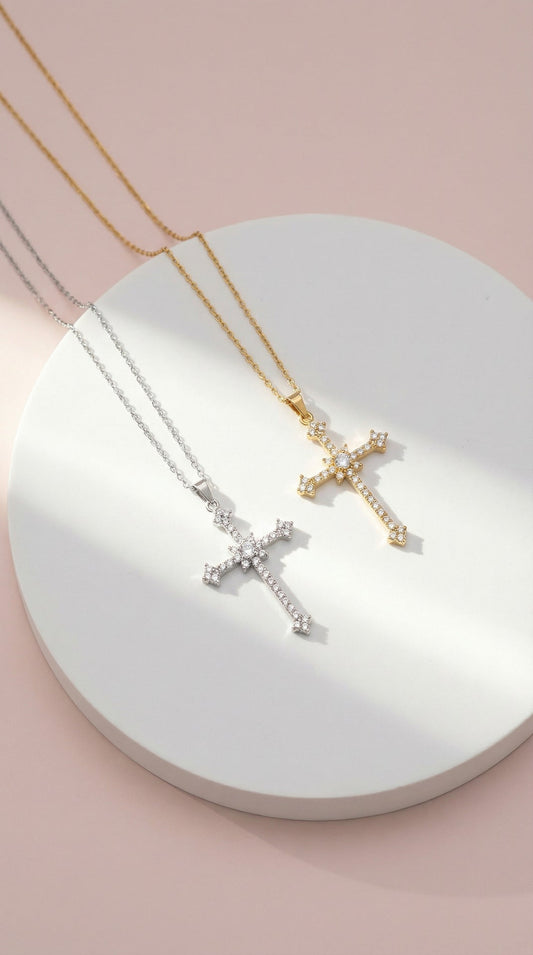 Stainless Steel Crystal Cross Symbolic Necklace