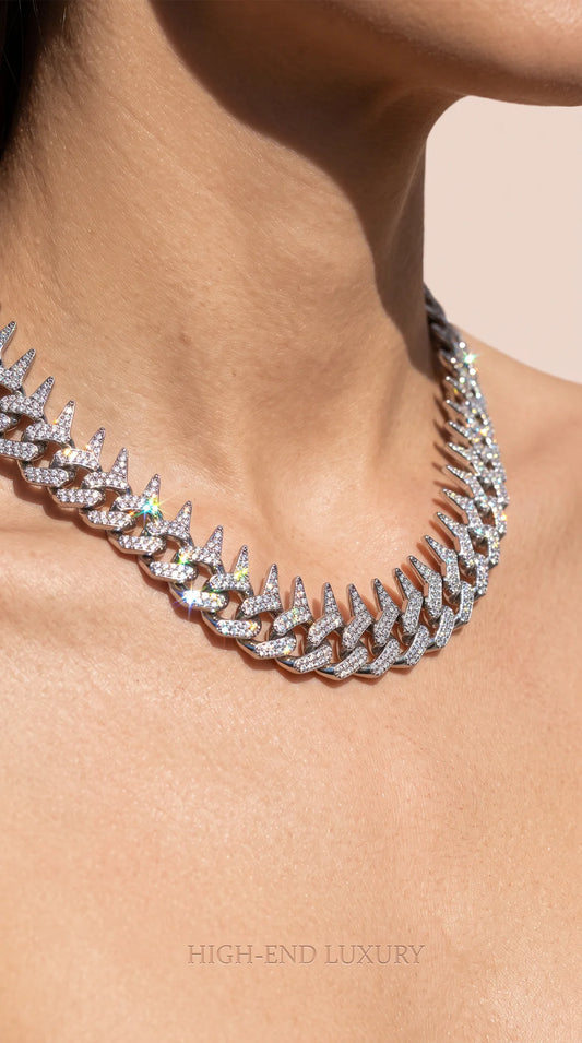 Pavé Cuban Link Thorn Spike Curb Chain Necklace