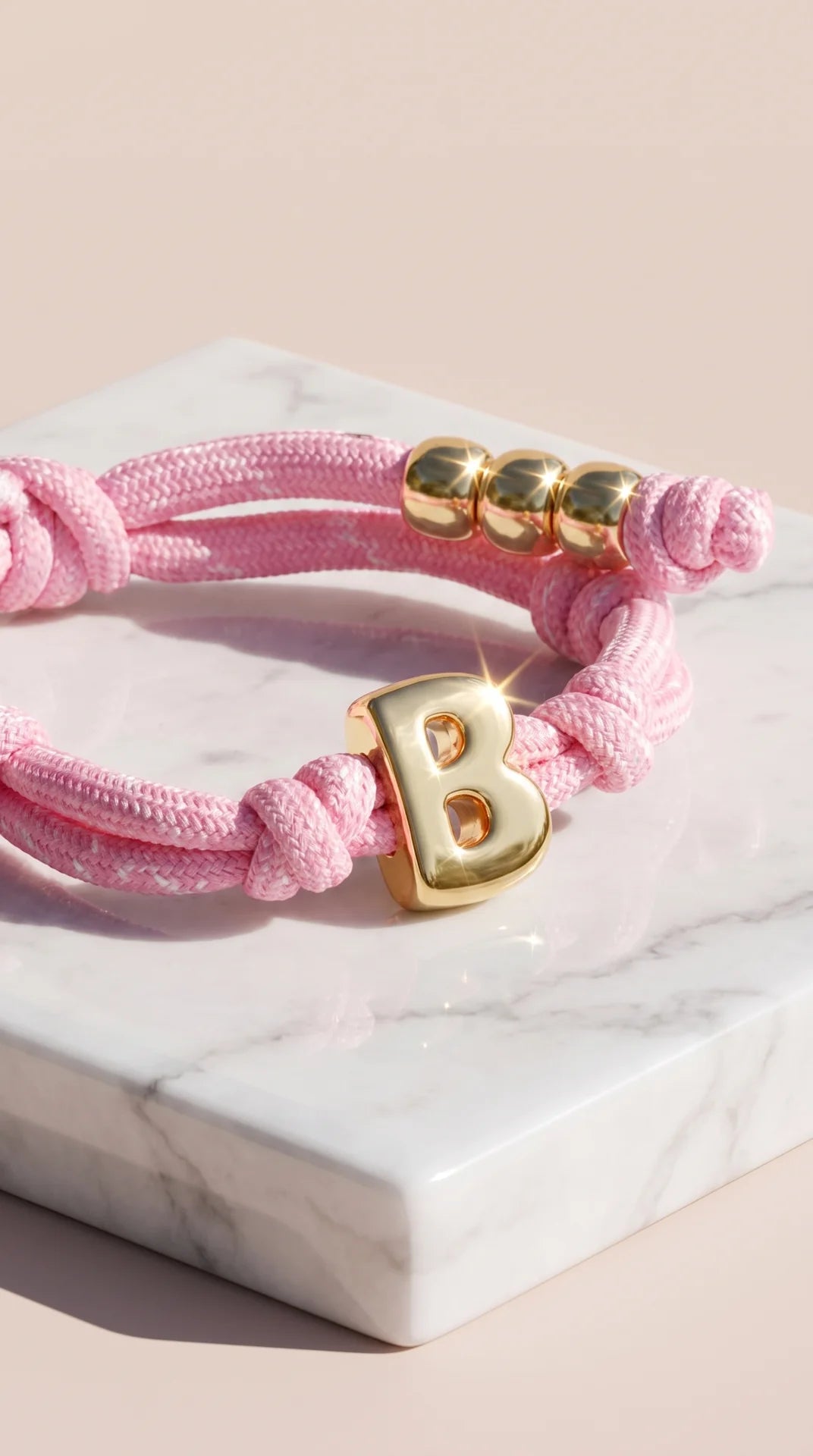 Gold Charm Initial Knotty Pull-Tie Bracelet