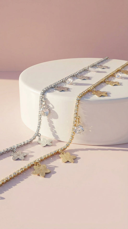 Flower Crystal Charm Anklet