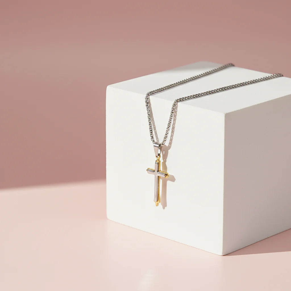Two Tone Stainless Steel Cross Necklace