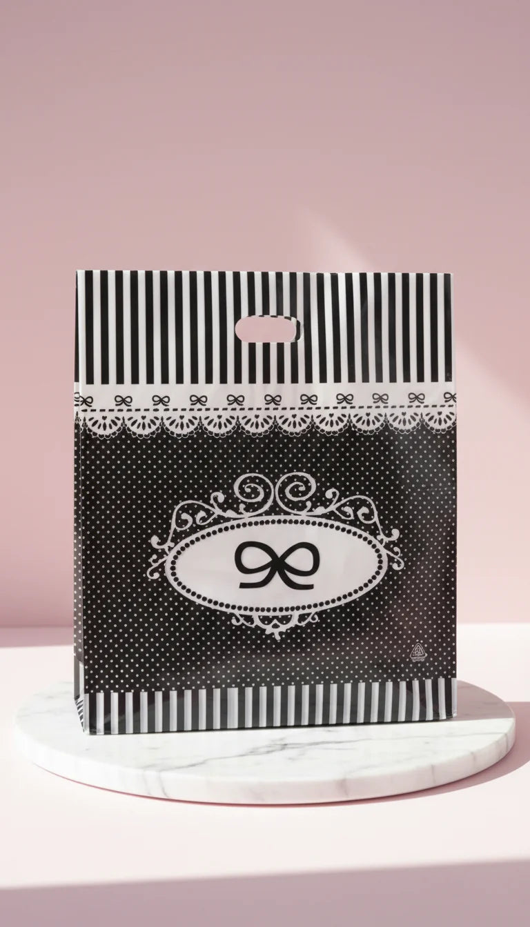 Black & White Bow Carrier Bag Pack Of 100
