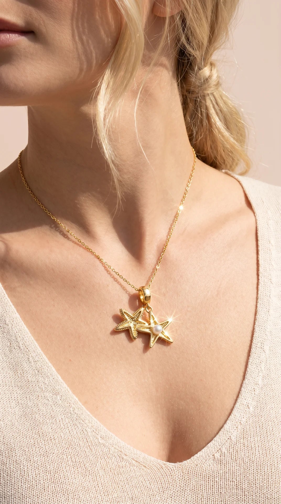 Starfish & Pearl Gold Plated Pendant Necklace