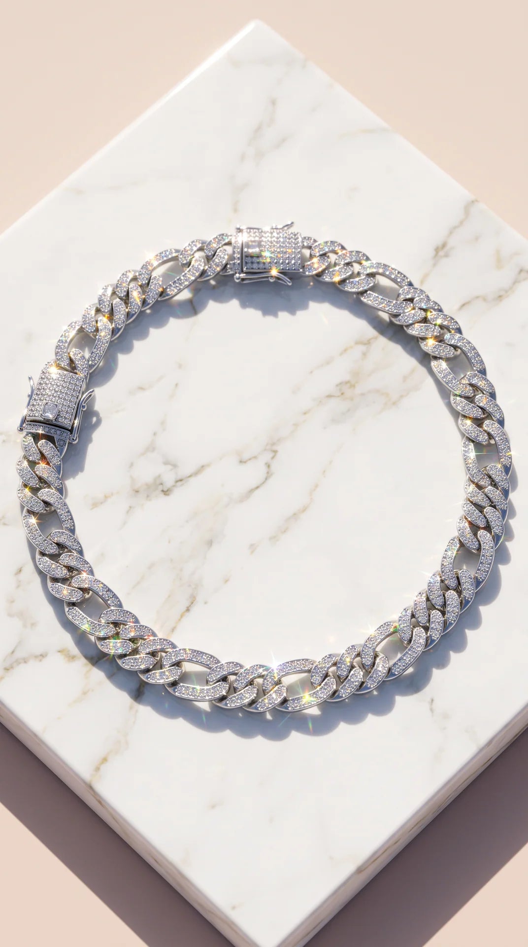 Iced Out Crystal Figaro Link Chain Necklace