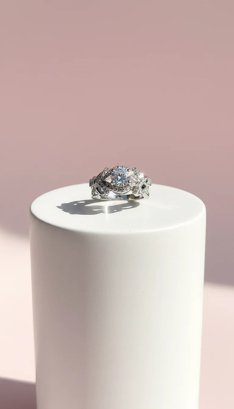 Silver Solitaire Crystal Ring Silver Box set of 12