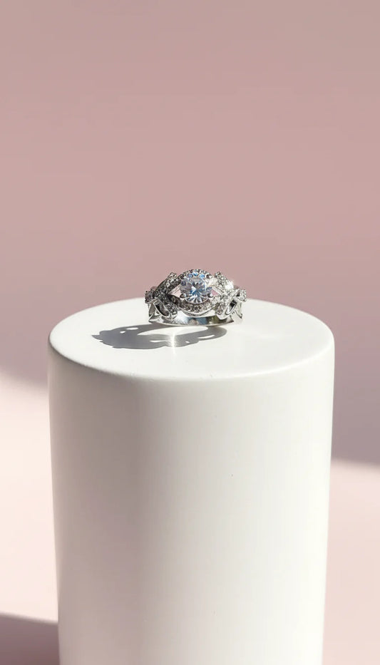 Silver Solitaire Crystal Ring Silver Box set of 12