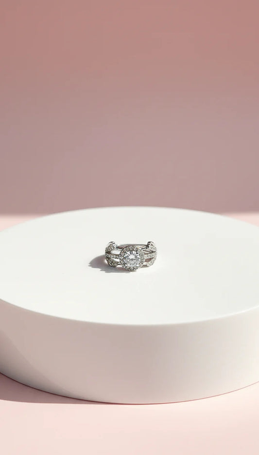 Silver Cut Out Crystal Solitaire Ring Silver Box set of 12