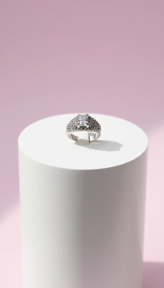 Oblong Cut Crystal Ring Silver Box set of 12