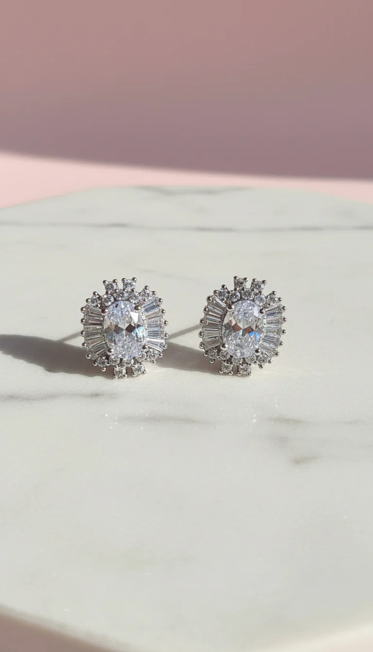 Round Cluster Crystal Stud Earrings