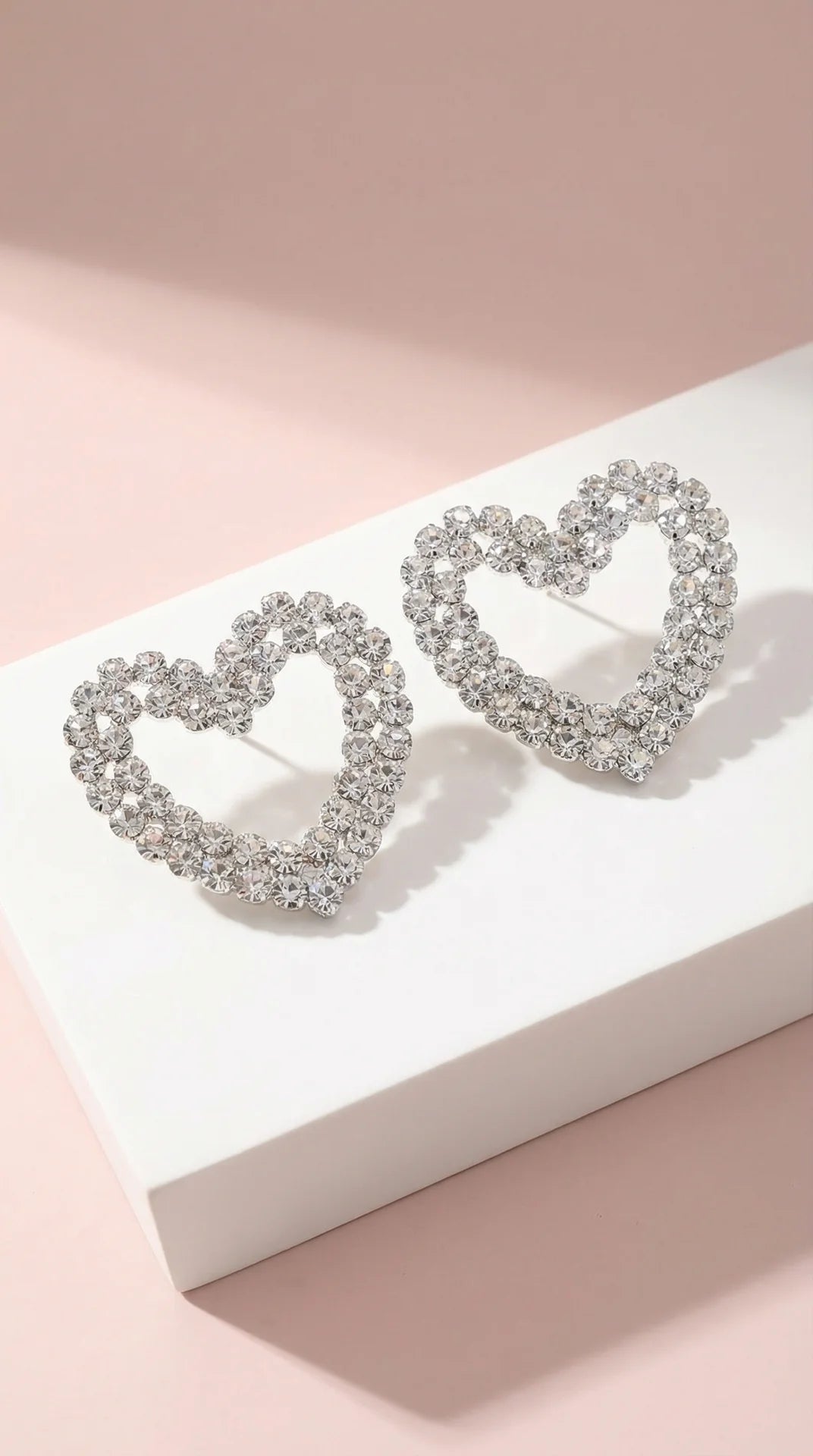 Cut Out Crystal Heart Stud Earrings