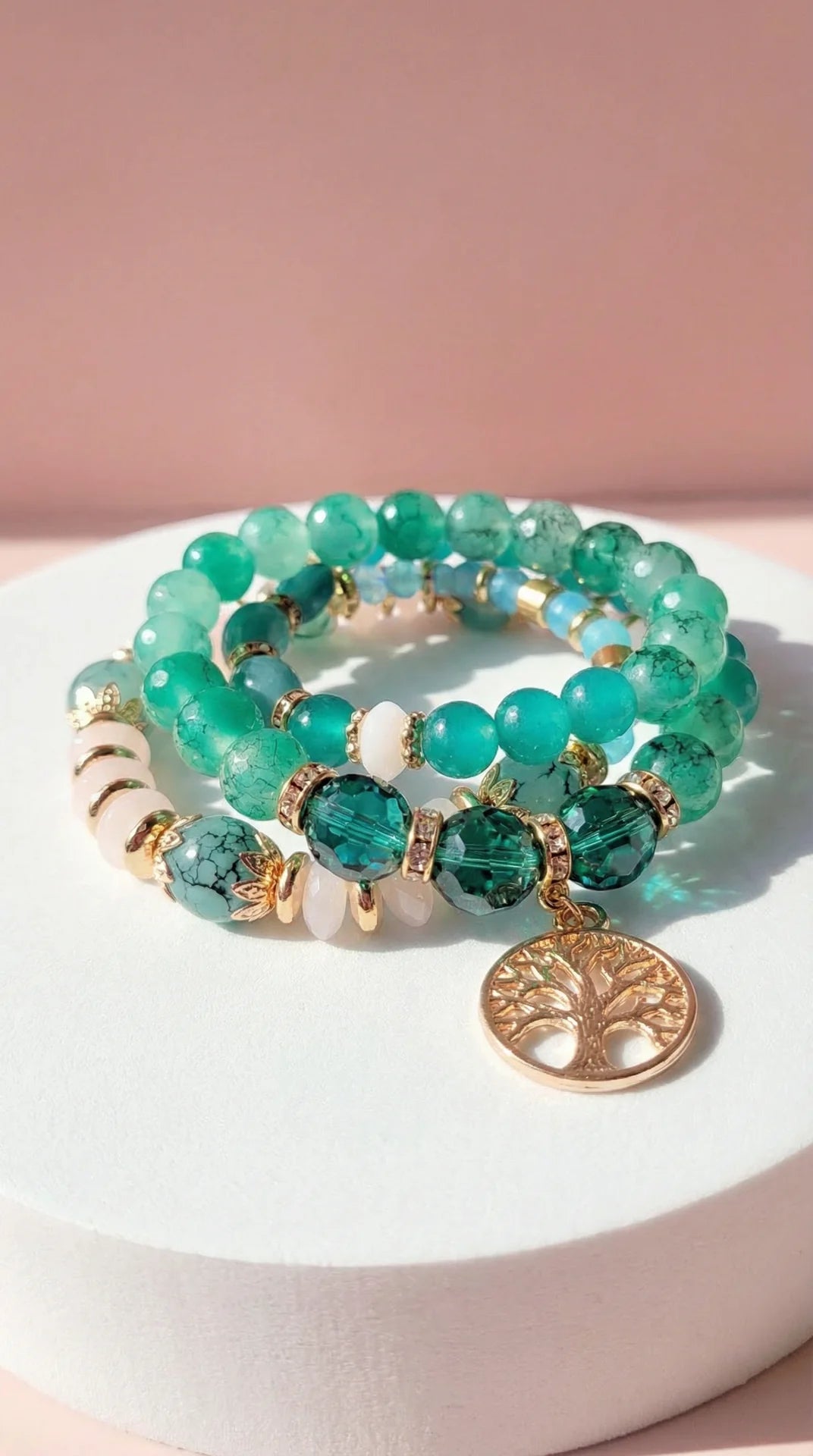 Tree Charm Ceramic Beaded Bracelet Set