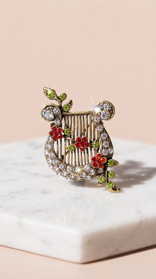 Harp Christmas Festive Brooch Pin