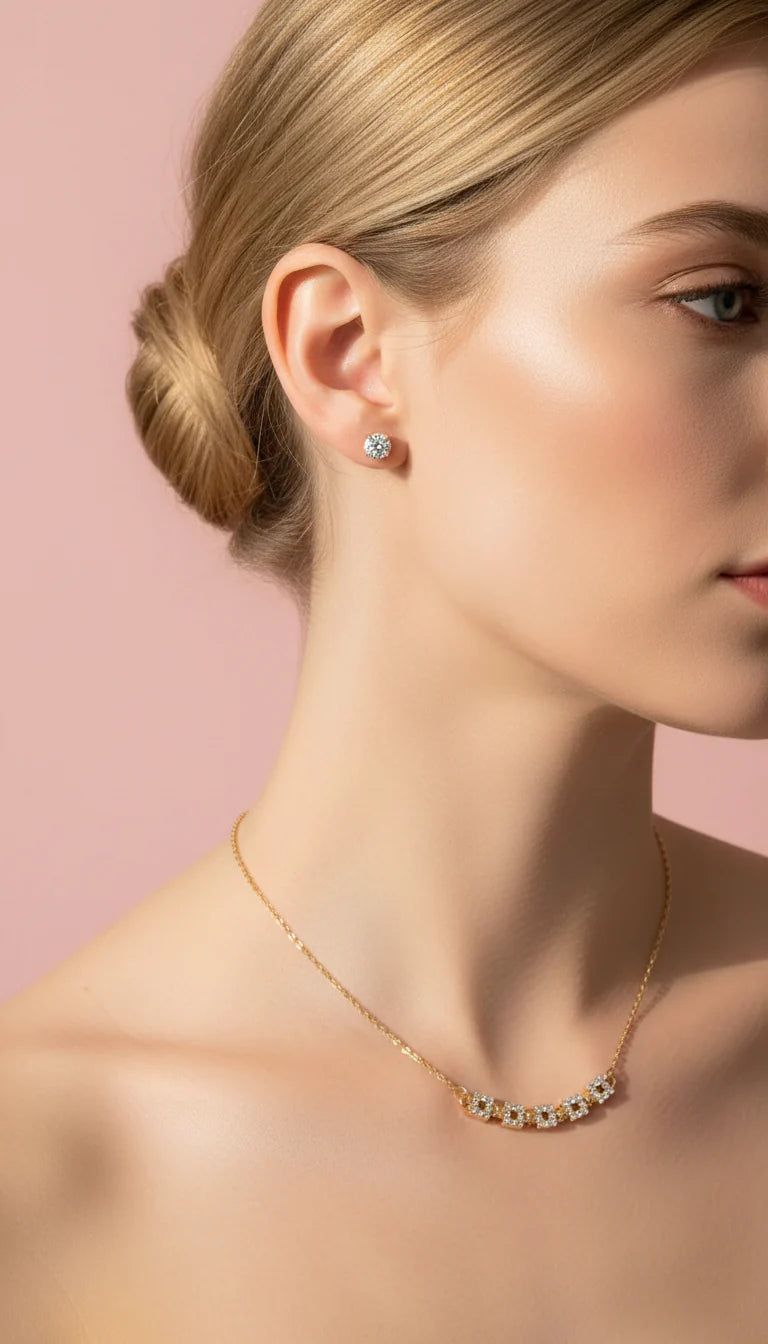 Crystal Five Link Pendant Necklace & Earring Set